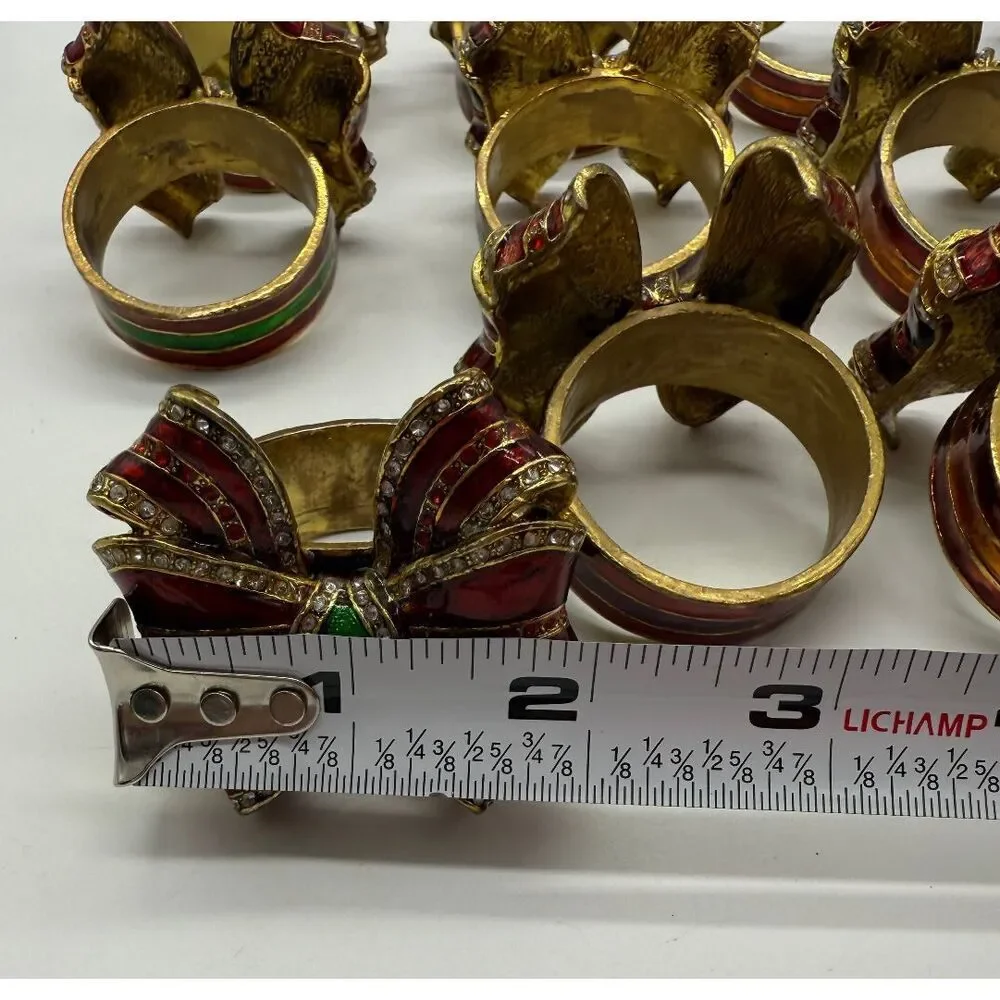 Set of 12 Mix Color Bombay‎ Company Christmas Jeweled Enameled Bow Napkin Rings